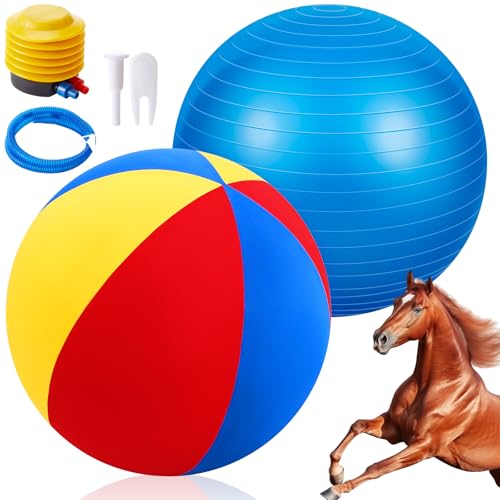 Giant 48 Inch Herding Ball with Ball Cover Anti Burst Please Watch VCR for How to Inflation Horse Toys for Horses Entertainment Play, Pump Included(Cute, Colorful) - color: Colorful, size: 48 Inch, style: Cute