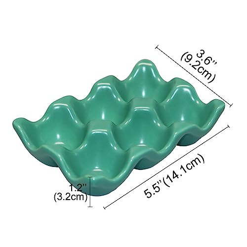 Ceramic Egg Holder Egg Tray Porcelain Fresh Egg Holder for Fridge Countertop Kitchen Storage Half Dozen 6 Cups - color: Green
