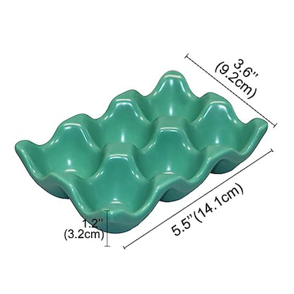 Ceramic Egg Holder Egg Tray Porcelain Fresh Egg Holder for Fridge Countertop Kitchen Storage Half Dozen 6 Cups - color: Green