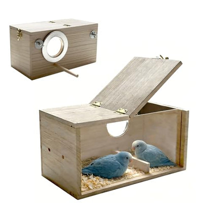 Parakeet Nesting Box Transparent Bird Nest Breeding Box with Perch | 9.65 X 5.12 X 5.12 INCH Parrot Mating Box Wood Bird House Aviary for cage (M Horizontal Wood) - style: M Horizontal Wood