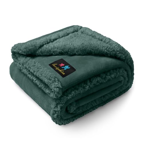 Luciphia Waterproof Pet Blanket, Liquid Pee Proof Dog Blanket for Sofa Bed Couch, Reversible Sherpa Fleece Furniture Protector Cover for Small Medium Large Dogs Cats, Dark Green Medium（57" x 40"） - color: Dark Green-thicken, size: M (57" x40")