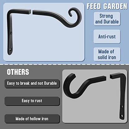 FEED GARDEN Heavy Duty Plant Hooks - 2 Pack 6 Inch Wall Mounted Hanging Brackets, 44lb Capacity Steel Plant Hangers for Bird Feeders, Baskets, Wind Chimes - Black - color: Black-L, size: 6 Inch