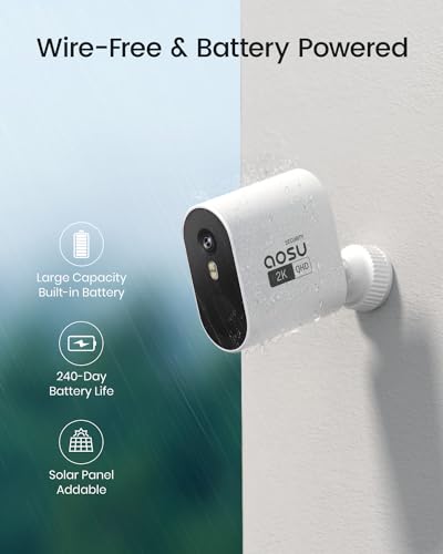 aosu Security Cameras Outdoor Wireless, 4-Cam-Kit, 166° Ultra-Wide-Angle, Battery Powered, No Subscription Required, Home Security Cameras System with 2K Color Night Vision, Spotlight, Motion Alert - style: 4-Cam-Kit