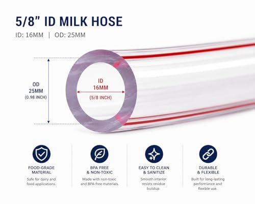 Premium Food-Grade Milk Hose, Clear, BPA Free, Flexible Tubing with 59-Inch Cleaning Brush for Dairy Applications (5/8" Hose + Brush) - size: 5/8" Hose + Brush
