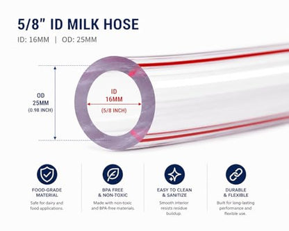 Premium Food-Grade Milk Hose, Clear, BPA Free, Flexible Tubing with 59-Inch Cleaning Brush for Dairy Applications (5/8" Hose + Brush) - size: 5/8" Hose + Brush