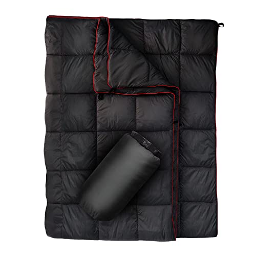 Outdoor Puffy Camping Blanket, Lightweight Down Alternative Puffy Printed Camping Large Ultra Warm Hammock Top Quilt Waterproof Blanket for Traveling Picnic Beach Party Cold Weather (Black) - color: Black