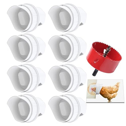 DIY Chicken Feeder Ports Rain Proof Gravity Feed Kits for Buckets, Bins, Troughs and More, 8 Ports - size: 8 port with holesaw