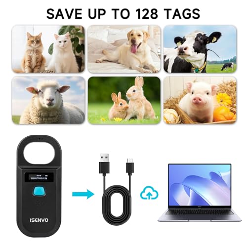 Pet Microchip Scanner Rechargeable RFID EMID Micro Chip Reader Scanner 134.2kHz 125kHz 15 Digits Pet Chip ID Scanner for Animal/Pets/Pigs/Dogs/Cats (190A)