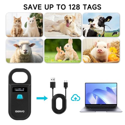 Pet Microchip Scanner Rechargeable RFID EMID Micro Chip Reader Scanner 134.2kHz 125kHz 15 Digits Pet Chip ID Scanner for Animal/Pets/Pigs/Dogs/Cats (190A)