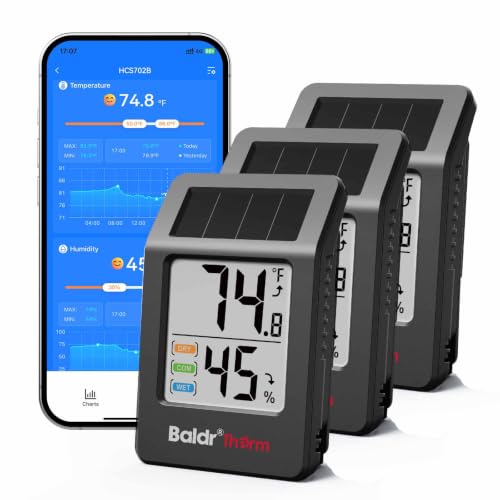BaldrTherm Room Thermometer Indoor, Humidity Meter, 2026 Upgrade Bluetooth Thermometer with Privacy-Friendly Guest Mode | 250ft Coverage | Real-Time Alerts for Home, Office, Greenhouse - color: Black-3Pack
