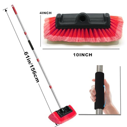 Car Wash Brush with Long Handle – Five-Sided Soft Bristle Brush for Car, Truck, SUV, RV, Boat & House Siding Cleaning(Red) - color: Red