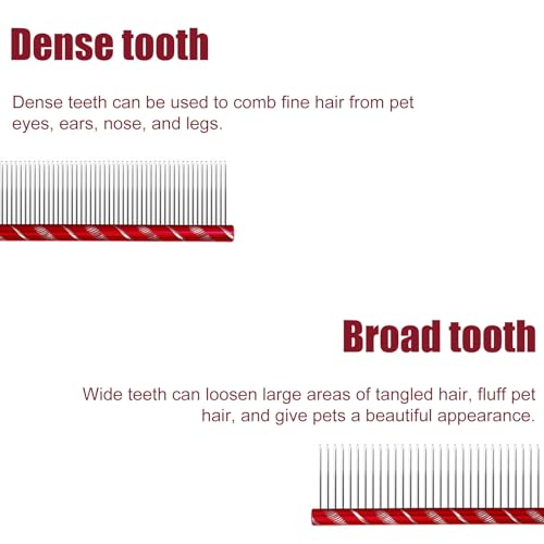 MEKBOK Dog Comb Grooms Cats As Well - for Medium to Thick Coats - 8 Inch Length - Rounded Spine - Grooming Tool for Mats and Shedding (Red) - color: Red