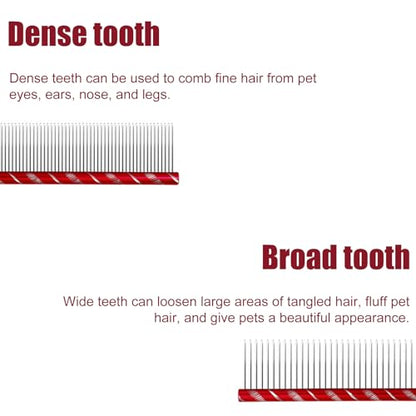 MEKBOK Dog Comb Grooms Cats As Well - for Medium to Thick Coats - 8 Inch Length - Rounded Spine - Grooming Tool for Mats and Shedding (Red) - color: Red