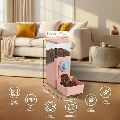41 oz Hanging Gravity Auto-Refill Small Animal Feeder Pink | Space-Saving, Large Capacity, Easy-Refill Bowl for Rabbits, Guinea Pigs, Ferrets, Chinchillas & Small Pets - color: Pink