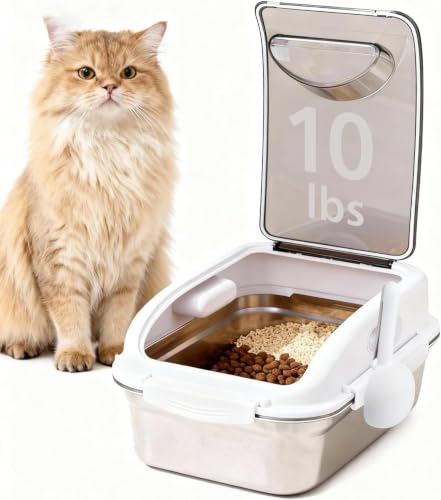 304 Stainless Steel Storage Container with Lid, Metal Storage Bin | Up To 14 Lbs, Mouse Proof, Ant-proof, Coming With Scoop, for Cat Bird Pet Dry Food Treats