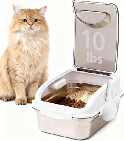 304 Stainless Steel Storage Container with Lid, Metal Storage Bin | Up To 14 Lbs, Mouse Proof, Ant-proof, Coming With Scoop, for Cat Bird Pet Dry Food Treats