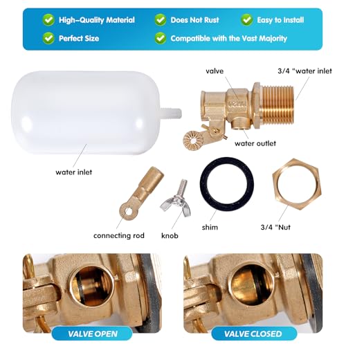 Float Valve 3/4 inch, Brass Water Float Valve with Adjustable Arm, Float Ball Valve Automatic Fill and Water Level Control for Water Trough,Fountains,Water Tank,Ponds,Pool,Aquariums - color: 3/4 in
