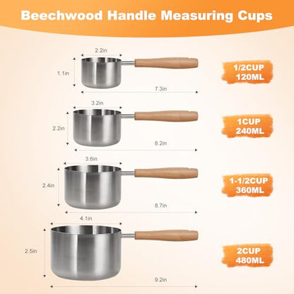 1PCS 1Cup(240ml | 8oz) Dog Cat Food Scoop, 18/8(304) Stainless Steel Measuring Cup with Wooden Handle, Etched Measurements Inside, BPA Free Portion Control for Pets & Kitchen Use - size: 1 CUP