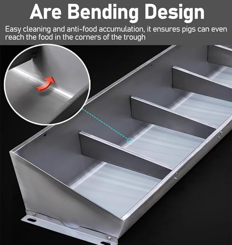 ERRULAN Stainless Steel Hog Feeder Heavy Duty, Large Capacity Pig Feed Trough -4/5/7 Hole for Pigs, Outdoor Livestock Feeder for Swine Farms/Chicken Coop(59"/5ft/5bit) - size: 59"/5ft/5bit