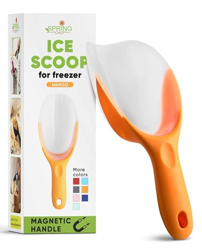 Spring Chef Magnetic Ice Scoop for Ice Machine - BPA-Free Flexi-Plastic Food Scooper with Soft Grip Handle - Kitchen Scoop for Popcorn, Pet Food, Flour, Grains - Dishwasher Safe Scooper - Mango - color: Mango