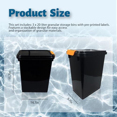 3 pcs 20L Pellet Storage Bin Set,Black Wood Pellet Storage Containers,Pellet Bucket is Suitable for Storing Barbecue Supplies, Fertilizer, and Charcoal