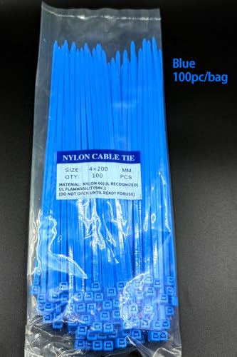 Zip Ties, 100pcs Blue Zip Ties 8 Inch, Plastic Ties Small Zipties Cable Tie Wraps, Multi-Purpose Cable Management Ties, Self-Locking Ziptie for Office and Home(Can bear 30lb) - color: Blue, size: 8" (100 Pack)
