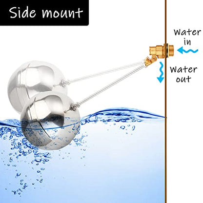 Uenede Float Ball Valve DN20 3/4" Male Thread Stainless Steel Floating Ball Brass Valve Automatic Switch for Stock Tank Pool Water Level Control - size: 3/4"-1PCS