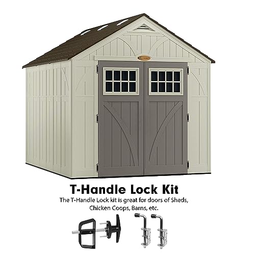 Shed Door Latch Kit with 5-1/2" Stem T-Handle Lock, 5 Keys and 2 Packs Spring Loaded Latch Hardware - Ideal for Sheds, Playhouses, Chicken Coops, RVs, Garages - size: 5.5 inch-Door Bolt-T