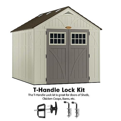 Shed Door Latch Kit with 5-1/2" Stem T-Handle Lock, 5 Keys and 2 Packs Spring Loaded Latch Hardware - Ideal for Sheds, Playhouses, Chicken Coops, RVs, Garages - size: 5.5 inch-Door Bolt-T