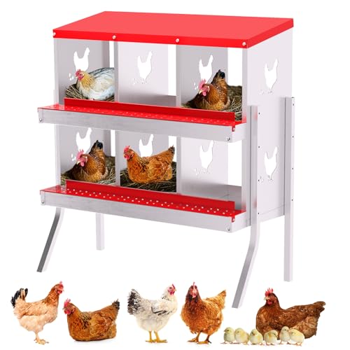 Chicken Nesting Box, 6 Compartment Metal Chicken Nesting Boxes for Chicken Coop, Easy Egg Collection, Easy Cleaning, Chicken Laying Boxes with Bracket Legs for Hens, Red - color: red, size: 6 holes with legs