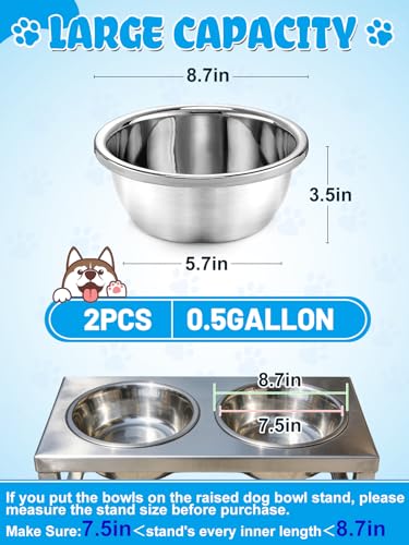 2 Pcs 0.5 Gallon Dog Bowls for Small Dogs - Food Grade Stainless Steel Metal Water Bowl, Easy to Clean Food Bowls for Indoor Outdoor - size: 0.5 Gallons