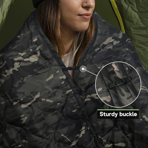 Mirzoyan Woobie Blanket, Military Poncho Liner Camo Insulated Camping Woobie Blanket for Outdoor Hiking Survival Hunting - color: Black