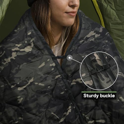 Mirzoyan Woobie Blanket, Military Poncho Liner Camo Insulated Camping Woobie Blanket for Outdoor Hiking Survival Hunting - color: Black