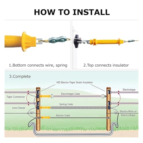 Sturdy 4 pcs Electric Fence Rubber Gate - Spring Handles Insulated Plastic Handle for Garden Farm Heavy Stamped Steel Hook