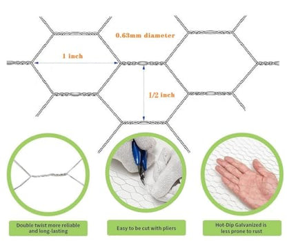 22GA Galvanized Hexagonal Poultry Netting Chicken Wire 14 inches x 100 feet x 1/2 inch Mesh for DIY Crafting, Pet Cages, Edge Fencing, Lawn Netting - size: 14"x100'-1/2" 22GA