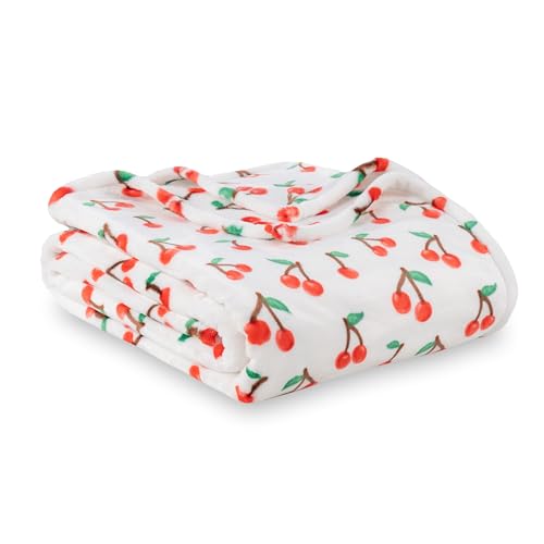 Berkshire Blanket-Classic Heavyweight Soft Printed VelvetLoft® Plush Blanket, Full/Queen Size Soft Fuzzy Warm Blanket for Couch Sofa Bed, Cherries Toss White, 90in x 90in - color: Cherries Toss White, size: Full/Queen