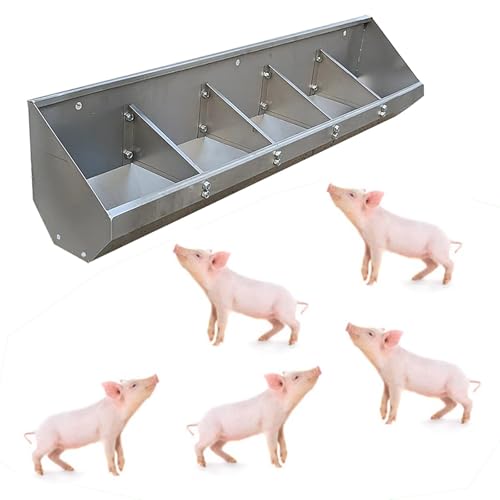 Large Capacity Pig Feeders and Waterers with Screws, 5 6 7 8 10 Bit Livestock Feeders for Outside/Indoor Farms/Sheds Pen, Stainless Steel Poultry Animal Feed Troughs(1m/3.3ft 5bit)