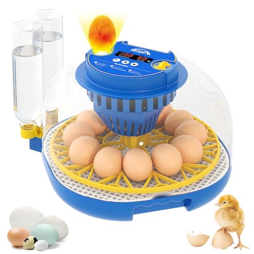 Chicken Egg Incubators for Hatching Eggs, 12 Egg Incubator with Automatic Egg Turning and Humidity Control – Chicken Incubators for Hatching Eggs with 360° View/Candler/Water Bottle Refill/Air Vent - size: 12 Eggs