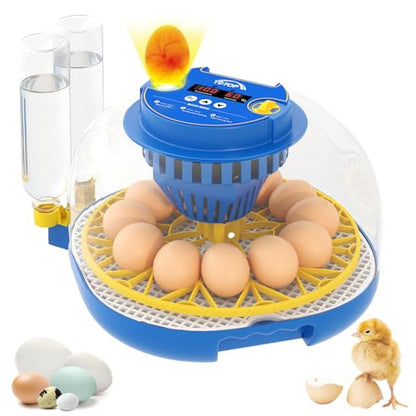 Chicken Egg Incubators for Hatching Eggs, 12 Egg Incubator with Automatic Egg Turning and Humidity Control – Chicken Incubators for Hatching Eggs with 360° View/Candler/Water Bottle Refill/Air Vent - size: 12 Eggs