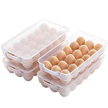 Clear Plastic Egg Holder for Refrigerator, Stackable Egg Storage Trays With Lid & Handles, Plastic Egg Box Carrier 4 Pack, BPA-Free Egg Storage Container for 18 Eggs