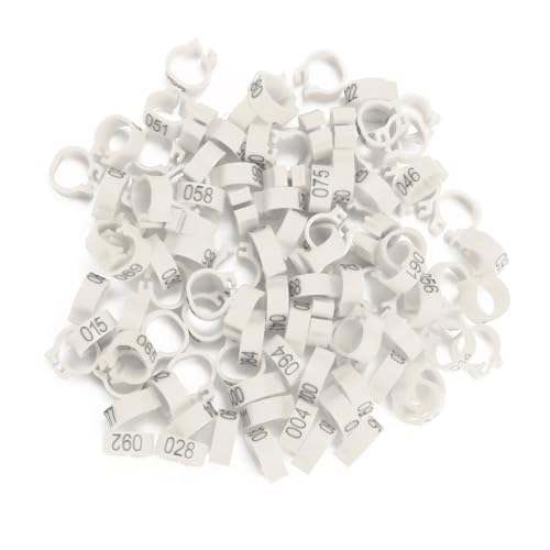 100PCS 8MM 001-100 Numbered Plastic Letter Pigeon Bird Leg Bands Rings, Bird Chicks Parrot Clip Rings Band (White) - color: White