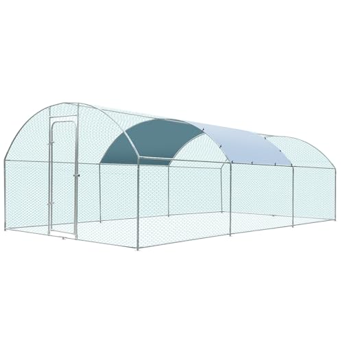 Large Metal Chicken Coop for 30-35 Chickens, Portable, Walk-in Chicken Run, Chicken Pen Outdoor W/Cover, Waterproof & Anti-UV, 19.7' D x 9.8' W x 6.4' H, Wire Mesh Poultry Cage for Yard - size: 236.2"L x 118.1"W x 76.8"H, style: Dome Roof