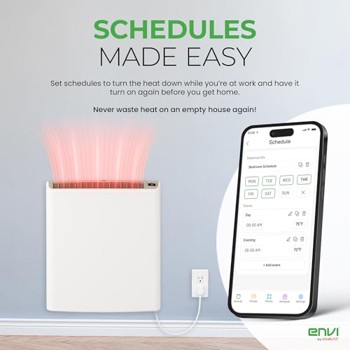 Smart Envi Wi-fi Plug-in Electric Wall Heater - Energy Efficient Smart Heaters for Indoor Use - App Controlled Electric Heater with Thermal Shut Off Switch - Compatible with Alexa & Google Home
