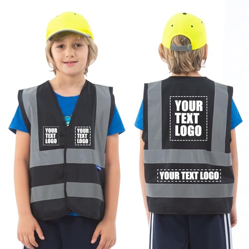 AYKRM Kids High visibility viz vest hi vis viz reflective safety vests - color: Black-logo, size: 6-9Y