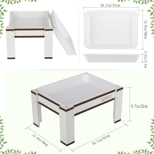 Large Chicken Picnic Table Feeder No Waste with Removable Plastic Tray,Chicken Coop Accessories Must Haves,Poultry Feeder,Chicken Food Dispenser - color: White-Brown, size: 16.1in*11.8in*8.7in