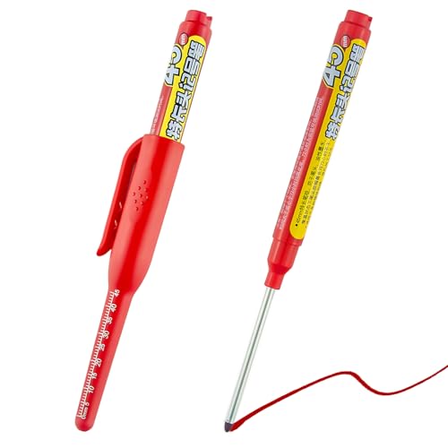 2pcs Red Long Nib Deep Hole Marker Pen - 45mm Extra-Length Tip for Precise Marking, Refillable Water-Resistant Construction Marker, Heavy-Duty Carpenter Pen for Woodworking & Plumbing - color: Red