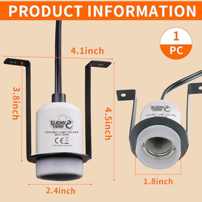 LUCKY HERP Reptile Ceramic Heat Lamp Holder, 1 Pack 300W Pet Heater Bracket (no Bulb Included), Heat Lamp Holder for Amphibians Terrariums Lizards Tortoise - style: 1 Pack
