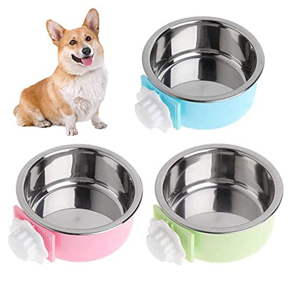 kathson Crate Dog Bowl, Removable Stainless Steel Hanging Pet Cage Bowl Food & Water Feeder Coop Cup for Cat, Puppy, Birds, Rats, Guinea Pigs (3 PCS, Size: M, Blue, Green, Pink) - color: Size: M (Blue, Green, Pink), size: 3 PCS