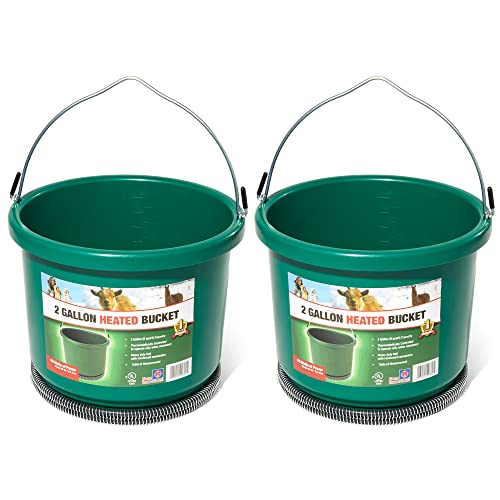 Farm Innovators HB-60 9 Quart 2 Gallon Plastic Heated Bucket w/Metal Handle, Built in Thermostat, & Anti Chew Cord Protector, 60 Watt, Green (2 Pack) - color: Green, size: 2 Gallon