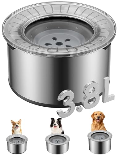 Heouvo 1 Gallon Large Dog Water Bowl No Spill,【Anti Digging Lid & Rubber Bottom】 Spill Proof Dog Bowl, Anti Splash Mess Dripless Slow Drinking Stainless Steel Water for Sloppy Messy Drinkers Car - color: Gray, size: 3.8L